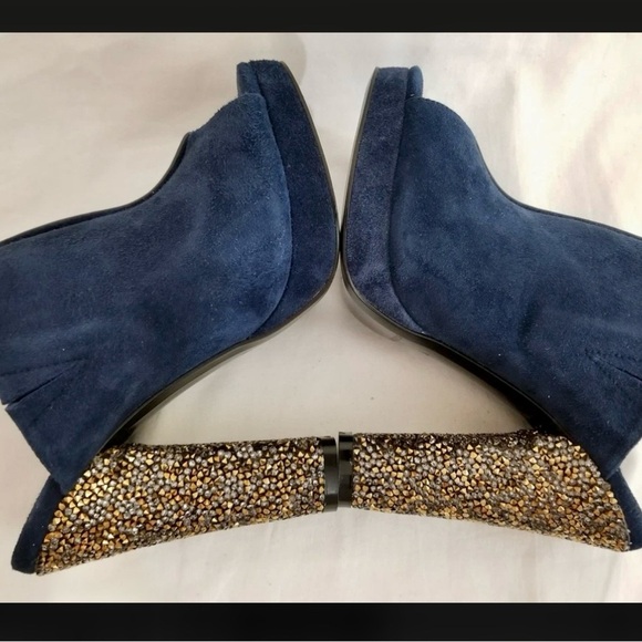 Tracy Reese Blue and Gold Mules with Glitter Block Heel - Picture 3 of 5